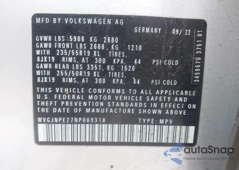 2022 Volkswagen Id.4 Awd Pro из США, поврежденный, VIN WVGJNPE27NP069318